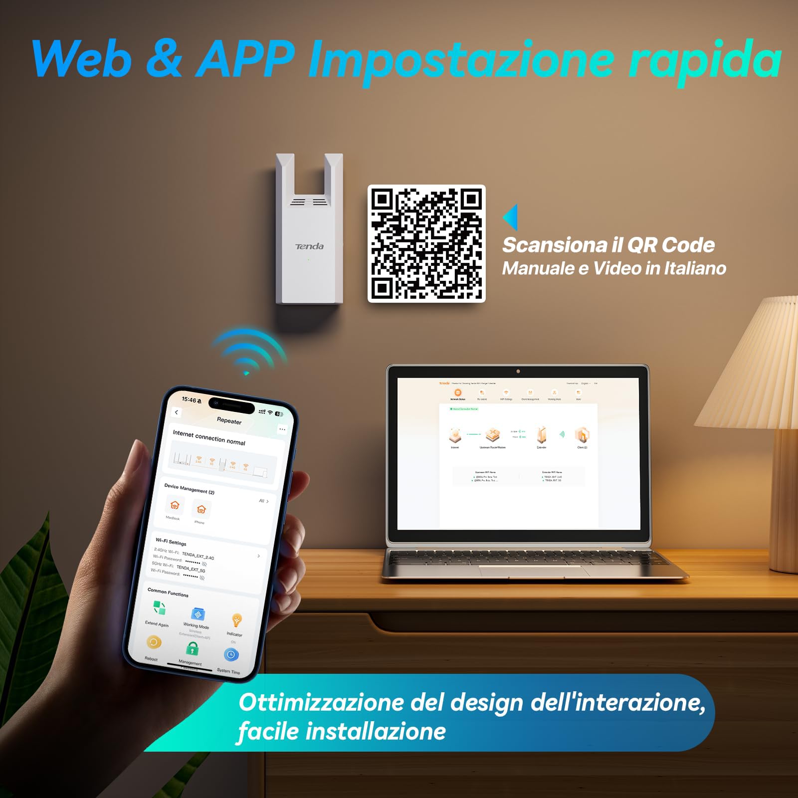 Tenda A18 Pro Ripetitore Wi-Fi Dual Band AC1200 Mbps, Funzionalità Extender e Access Point 5GHz/2.4GHz con Porta Gigabit LAN, LED Segnale Intelligente, Pulsante WPS, Sicurezza WPA2, Controllo via App