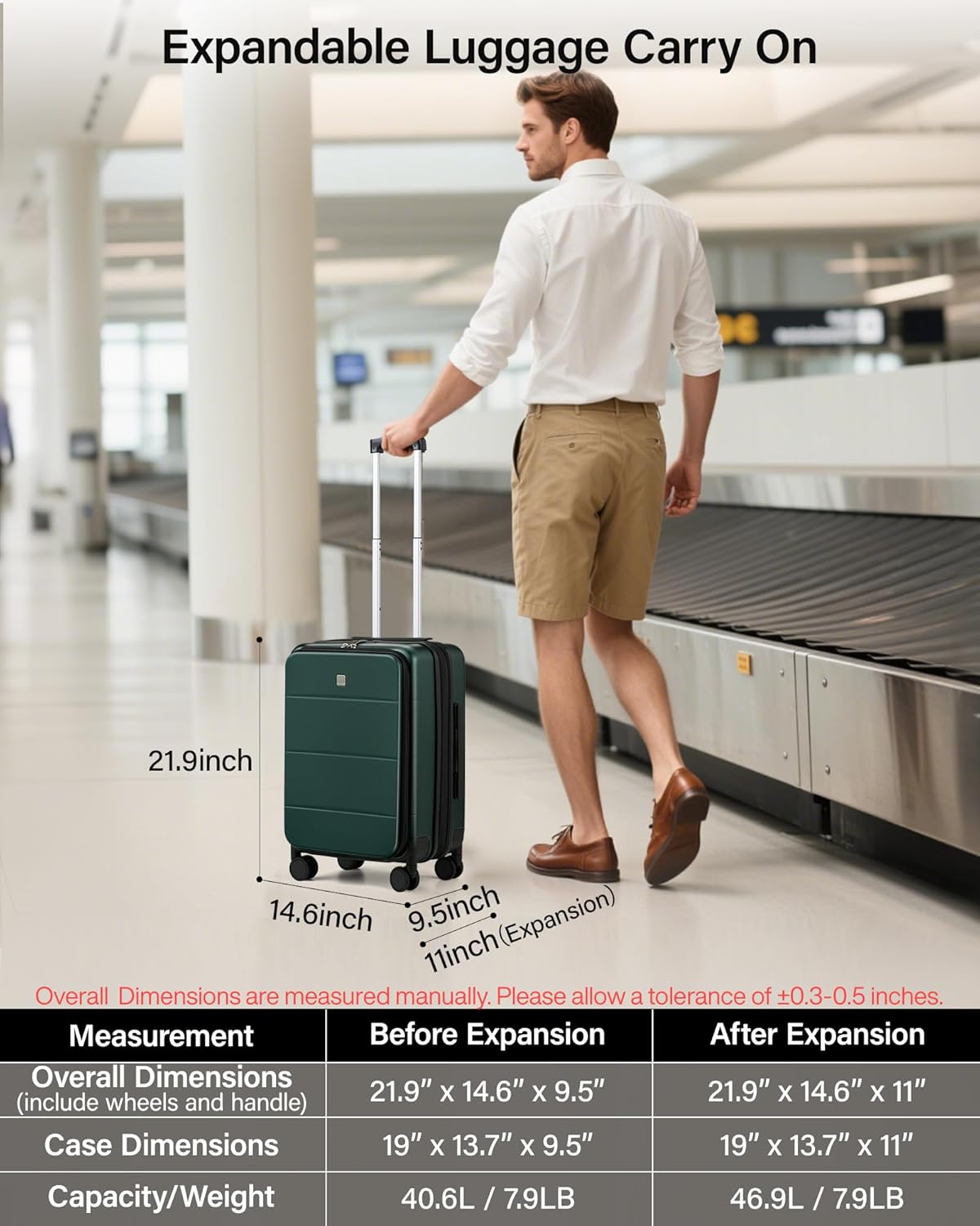 MILADA 20-Inch Expandable Carry On Luggage, Hard Shell Top-Opening Luggage with Wheels, TSA-Approved Small Travel Bag for Men and Women Carry-On Suitcase, Blackish Green - Image 4