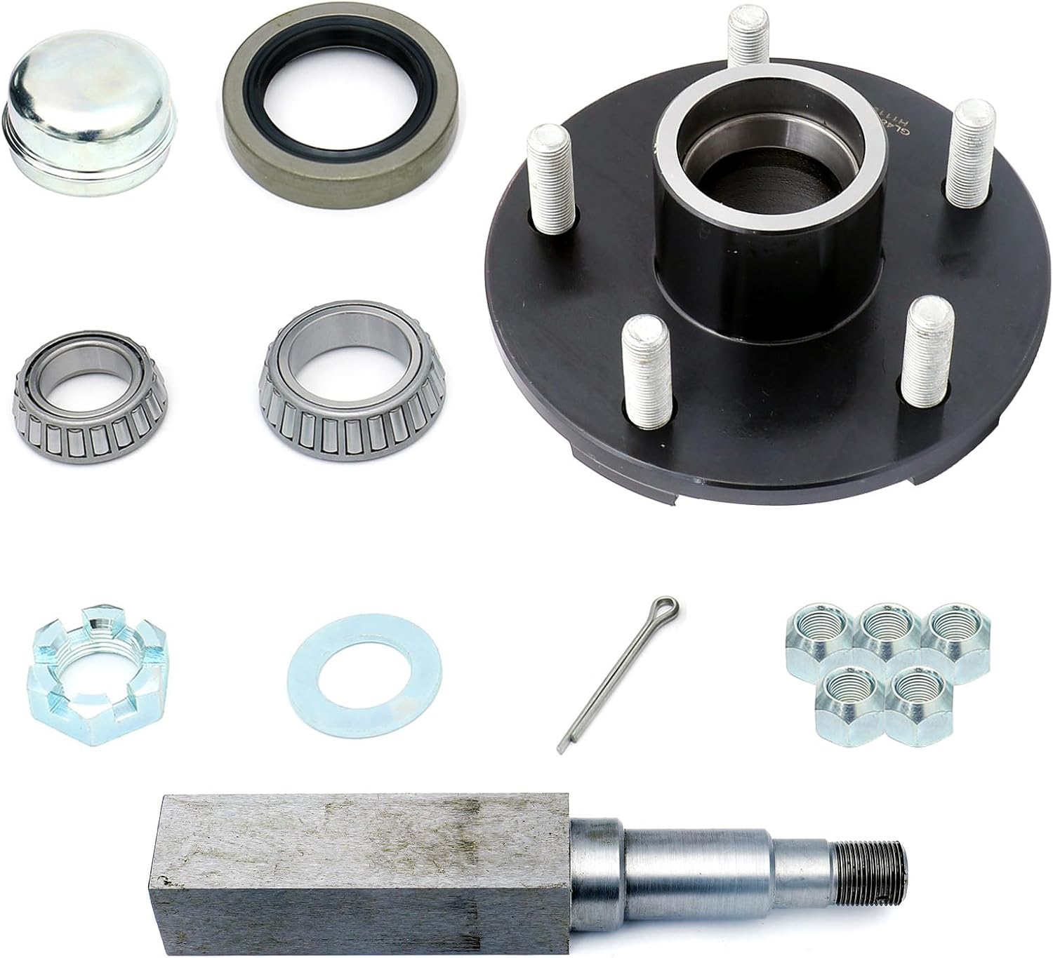 Trailer Hub Assembly with 5-Bolt on 5" Circle and 1-3/8" to 1-1/16" Tapered Spindle and Bearings Fit for 3500 lbs axle