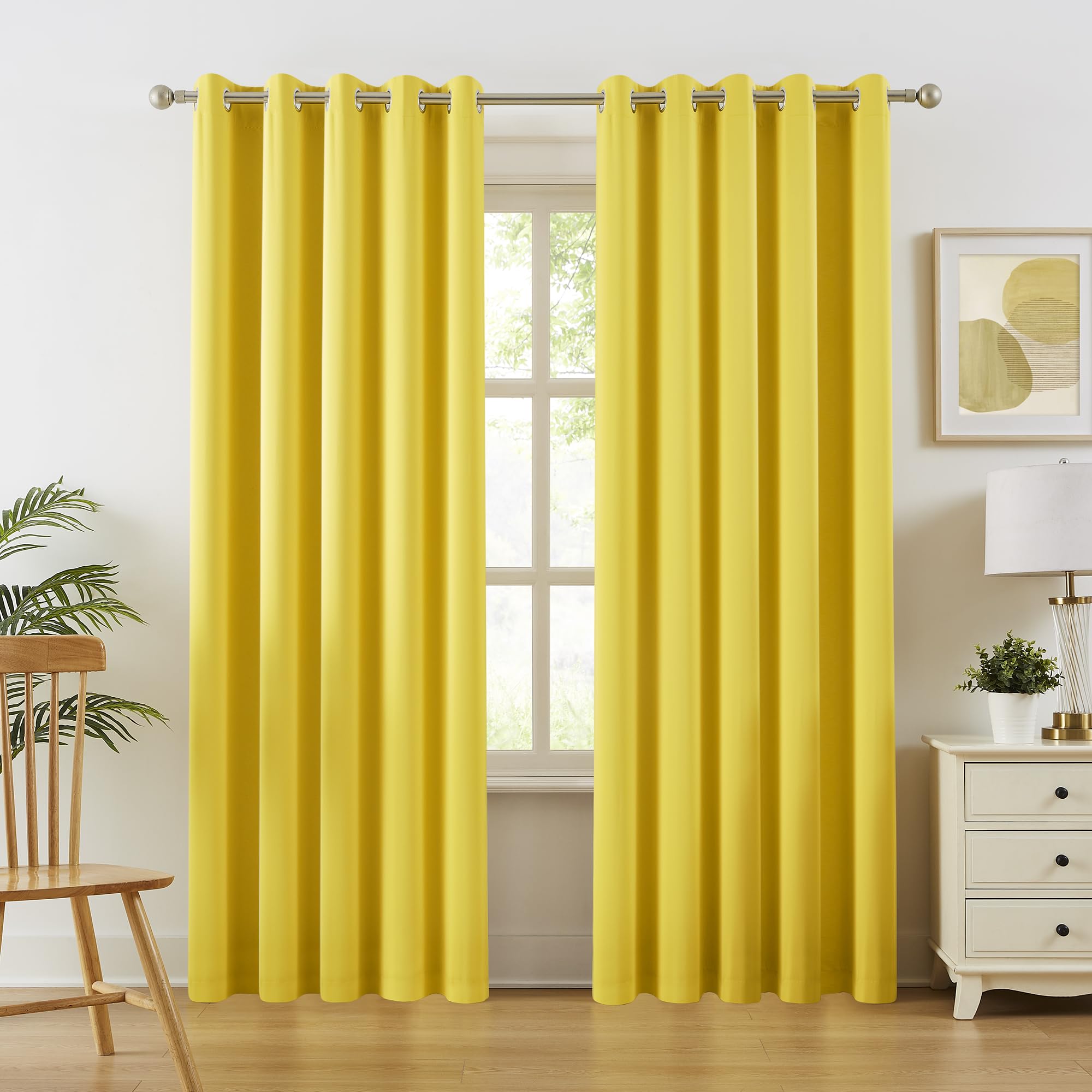 DUALIFE Yellow Grommet Room Darkening Curtains 60 x 90 Inches, 2 Panels — image 1