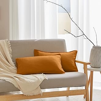 Simple&Opulence 100% Linen Lumbar Pillow Cover 12 x 20 Inches Set of 2 Rectangular Decorative Throw Cushion Cover for Couch Sofa Bed Living Room Office Soft Breathable Farmhouse - Rust