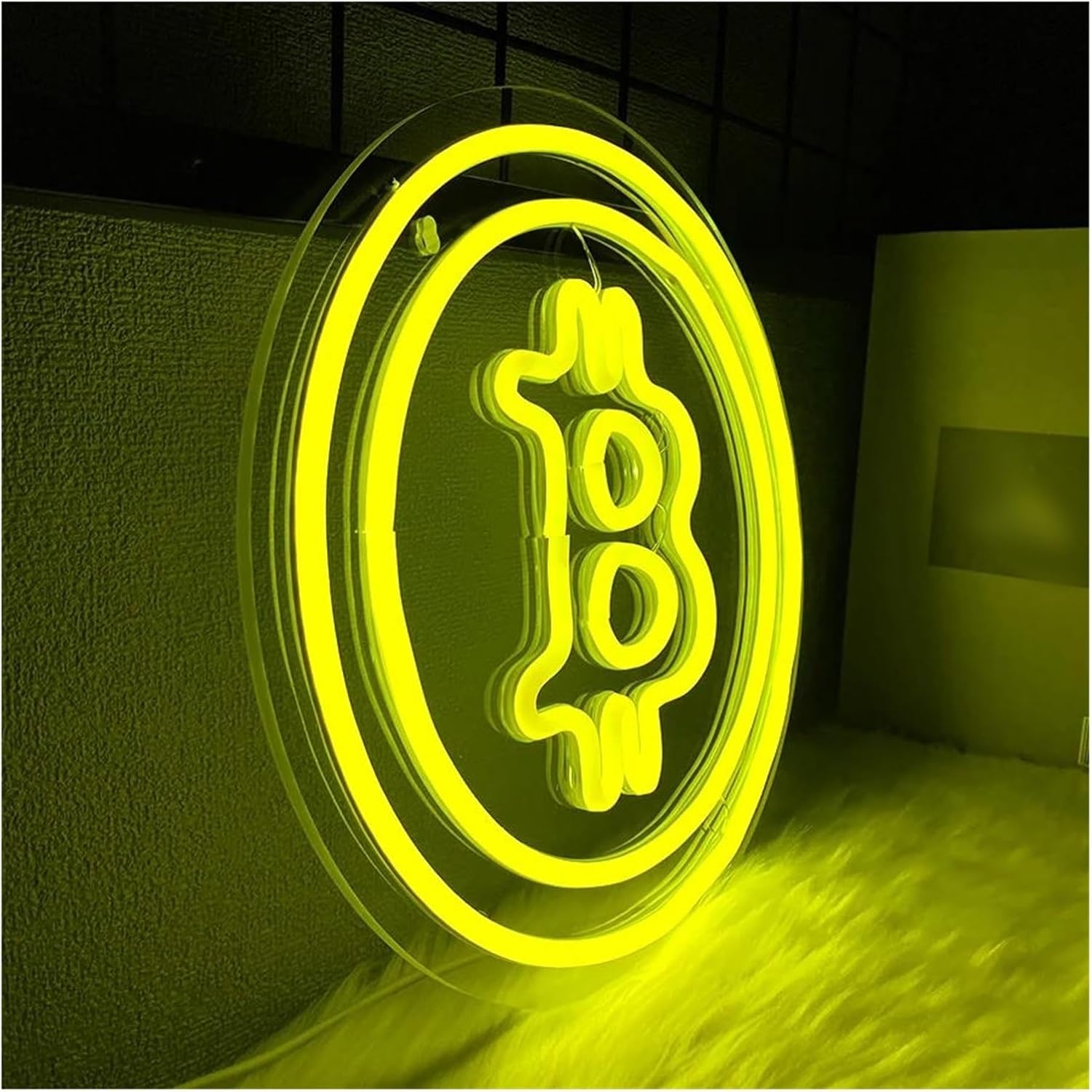 ネオンサイン LED ネオンサイン イエロー ビットコイン LED ランプ 寝室、コーヒーショップ、ゲームルーム、バークラブの装飾、  UFOネオンサイン、LEDネオンライト、クラウドネオンウォールデコ、フライングソーサーベッドルームネオンナイトライトクリエイティブホーム ...