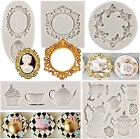 Vista 1 de Moldes para tartas de fiesta de té, camafeo con marcos de fotos, molde de silicona, tetera, tazas de té, corona, molde de chocolate para decoración