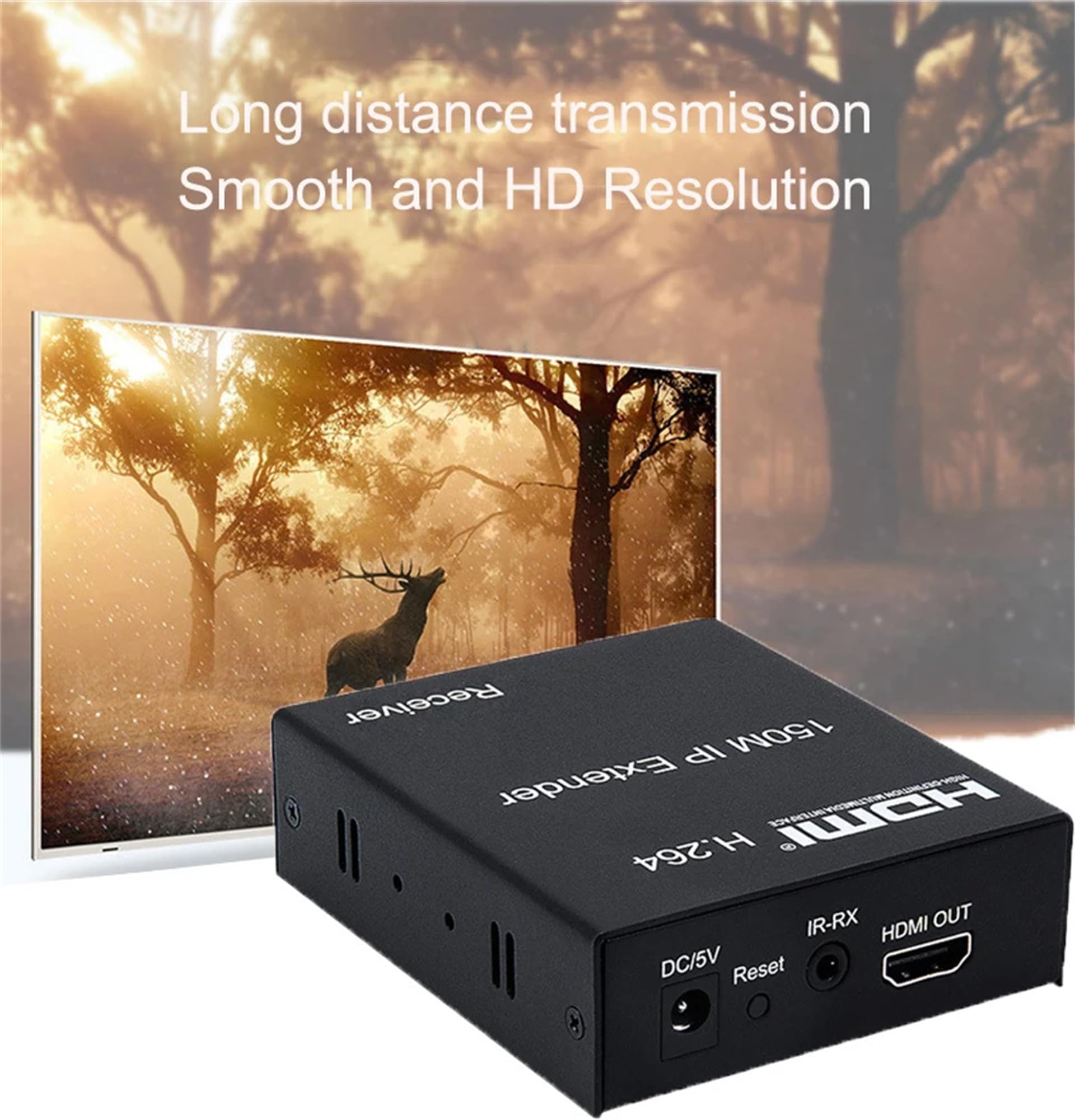 Rallonge IP HDMI 1080p 150 m, via réseau Ethernet RJ45 Cat6 Cat 6 6a Câble d'extension via commutateur 1 émetteur vers récepteur multiple avec H.264 pour PS4 ordinateur portable TV (TX+RX)