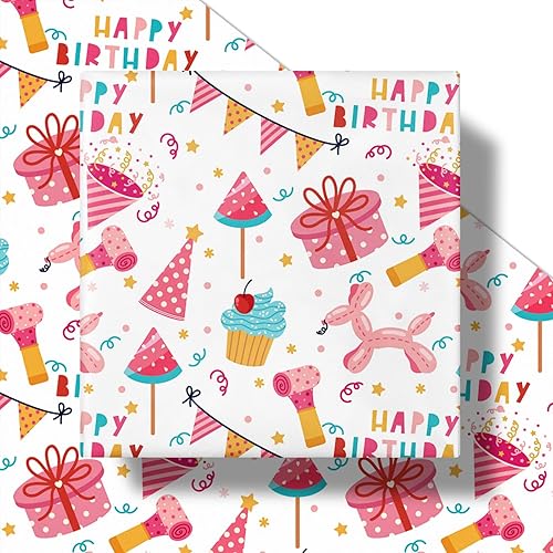 Miniatura 2 de RUSPEPA Rollo de papel de regalo de cumpleaños para niñas, mini rollo, globo rosa, caja de regalo y sombrero de fiesta con texto de feliz cumpleaños