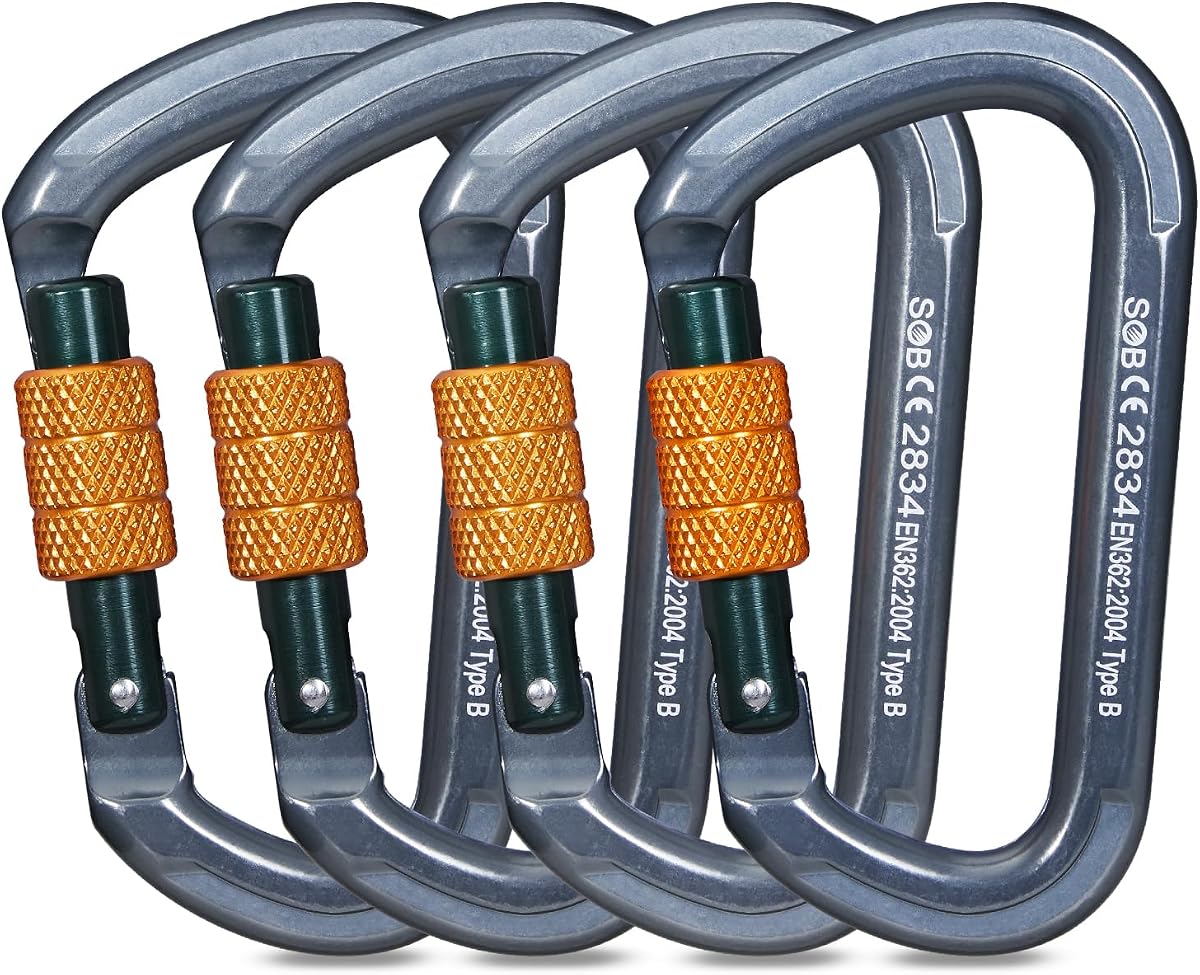 Auto Locking Rock Climbing Carabiner Clips, Heavy Duty Asymmetrical Carabiner Connector Used for Rappelling Rescue Outdoor Climbing, Mountaineer, Hammock, Camping
