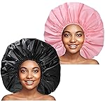 Extra Large Shower Cap 2 PCS Waterproof Shower Caps for Women, Super Jumbo Shower Cap, Reusable Super Large Bath Caps Hair Cap for Long Thick Curly Hair, Locs, Twist Braids - Black + Pink