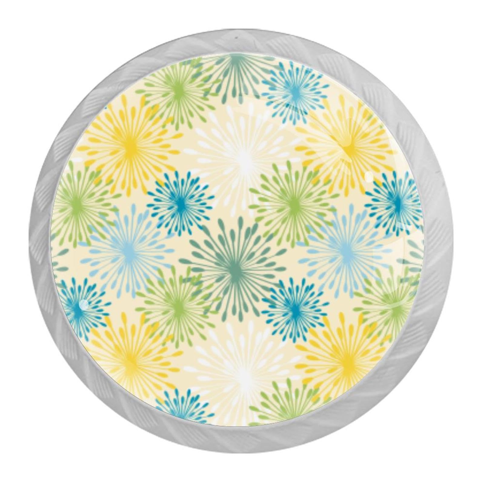 Tqmspg Multi05 4 Pieces Drawer Pulls Colorful Dandelions Pattern Door Knobs Dresser Handles For Kitchen Wardrobe Cupboard Hardware Furniture