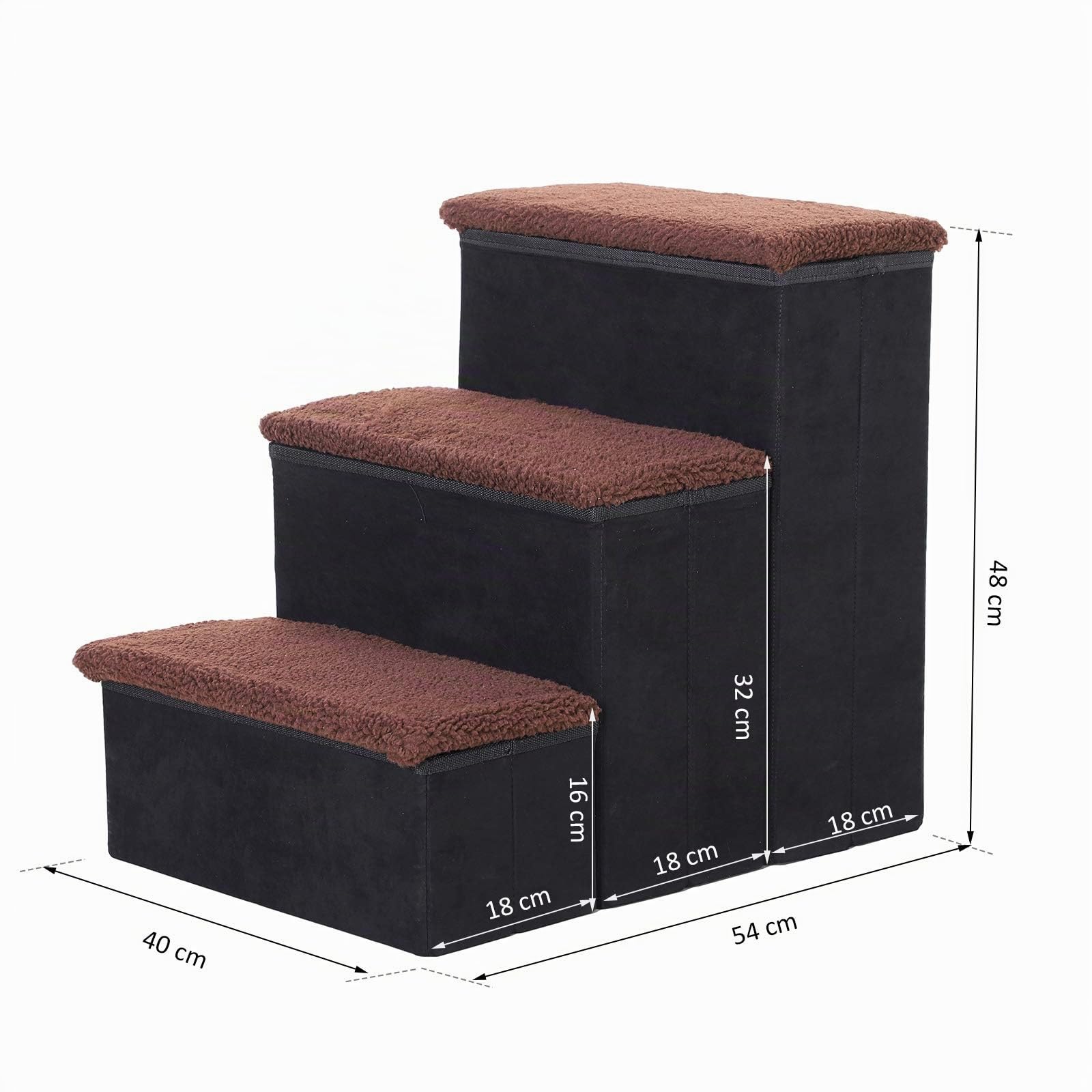 PawHut Scale Pieghevole a 3 Gradini per Animali Domestici con Rivestimento Rimovibile e Lavabile