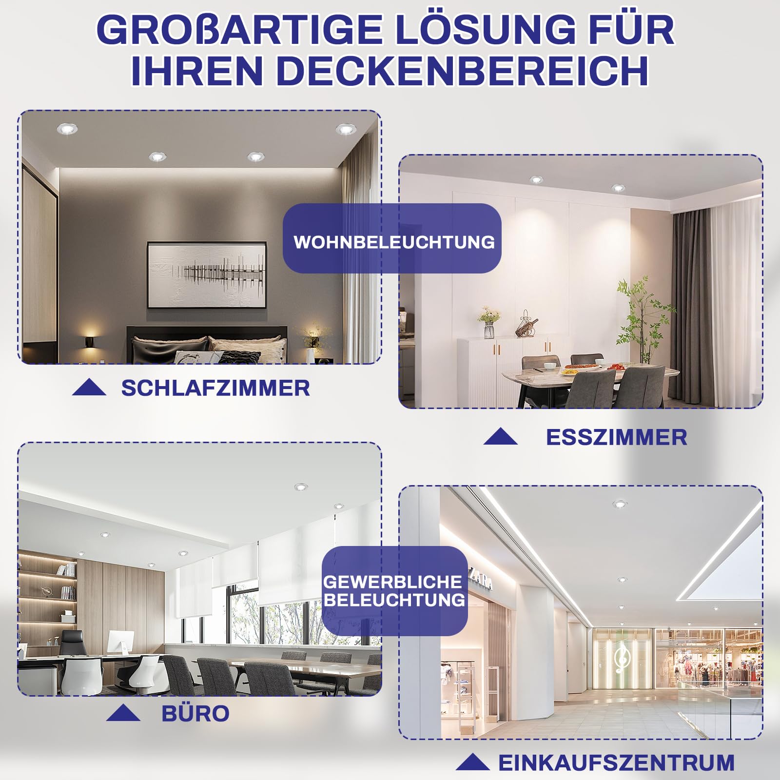 Allesgute 10er LED Einbaustrahler 230V Flach Dimmbar Gebürstet Edelstahl Led Spots 10W Einbauleuchten 850LM 4000K Neutralweiß Einbauspots für Wohnzimmer