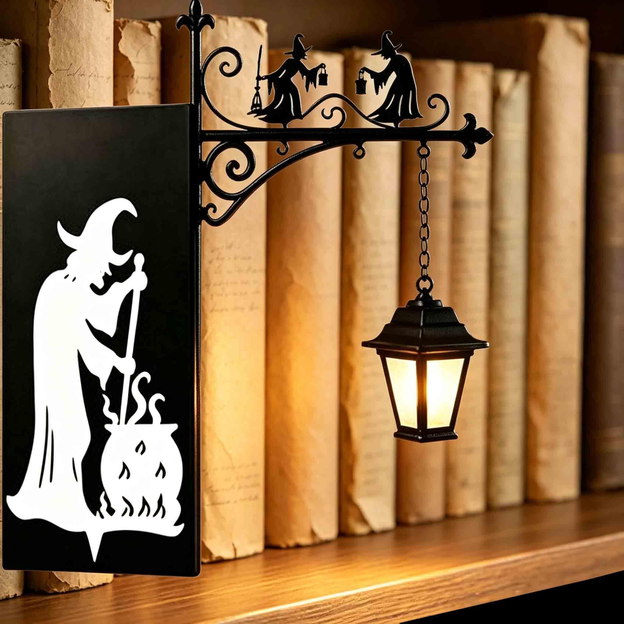 Library Lantern Decorative Bookshelf Lighting, Book Shelf Decor Miniature Hanging Lantern, Cute Ghost Bookshelf Lantern, Gothic Fantasy Style LED Nightlight for Home Table Desk Office Bookcase、1pcs-C