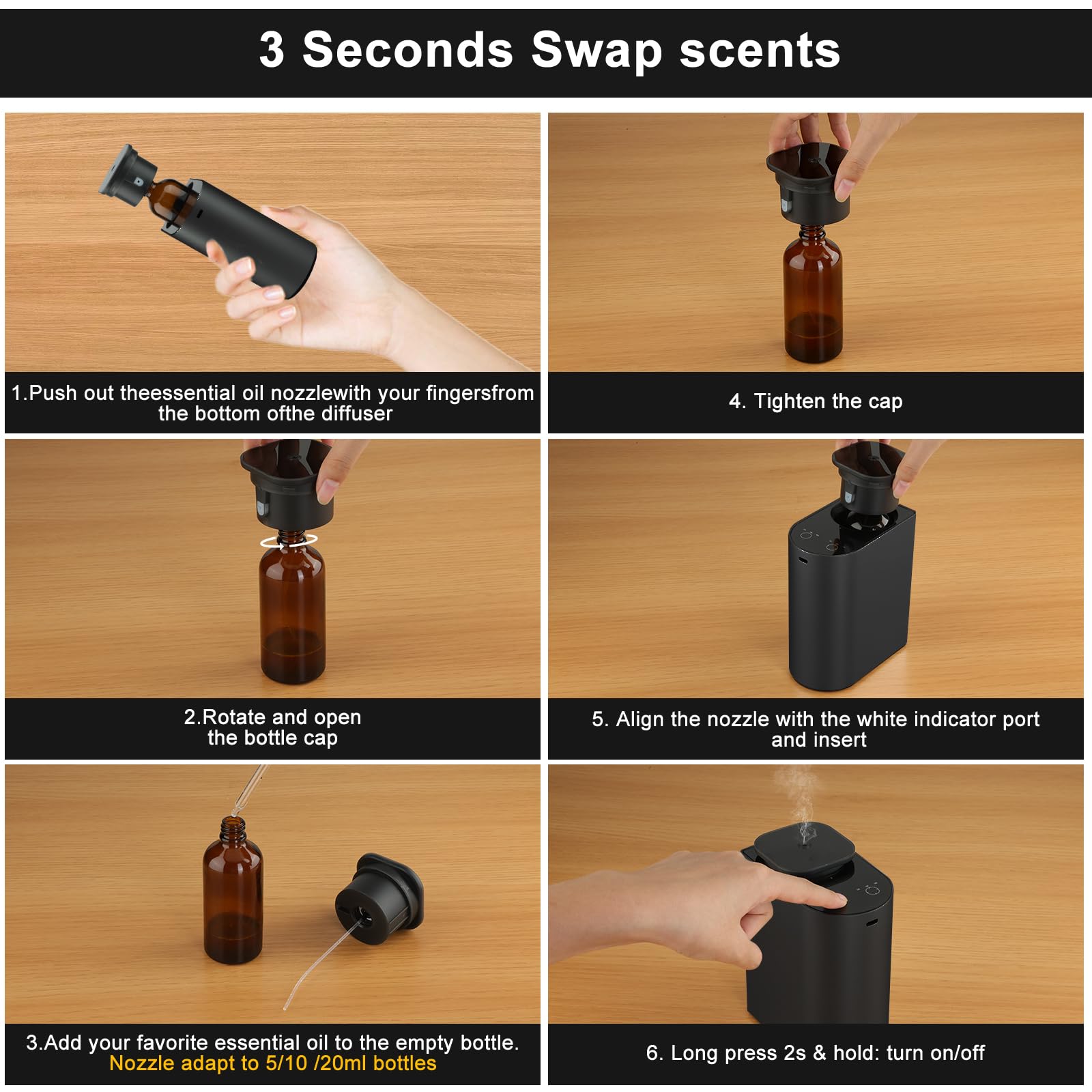 Diffusore di oli essenziali senza acqua, batteria grande da 4000 mAh, capacità 100 ml, adatto per hotel, stanze grandi, uffici, camere da letto, diffusore di profumo da tavolo in lega di alluminio