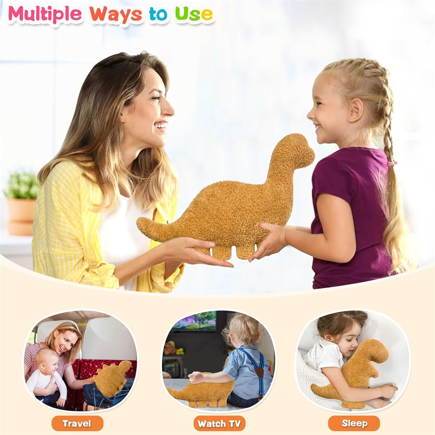 Dino Chicken Plush Nuggets Pillow for Funny Birthday Gifts, Cute Funny Stuffed Animals Toy for Boy and Girl, Dinosaur Gifts for Kids Teens and Adults (3 Pack, Small)