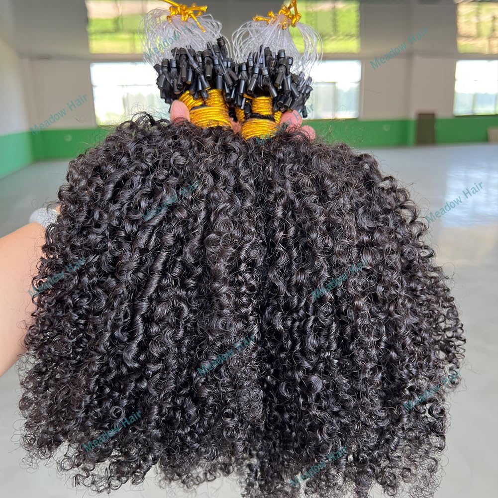 Afro Kinky Curly Micro Link Human Hair Extensions Brazilian Virgin Micro Links Hair Extensions 100 Strand Micro Loop Real Human Hair Extensions For Black Women 90G 18Inch