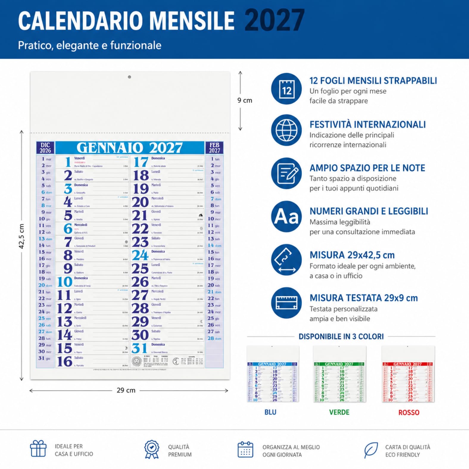 Calendari Personalizzati 2027 in Stock da 100 Pezzi Olandesi Grandi da Muro Notes sul Retro per Gadget Pubblicitari di Fine Anno e come Omaggio per i Clienti o Regali Aziendali | PA650