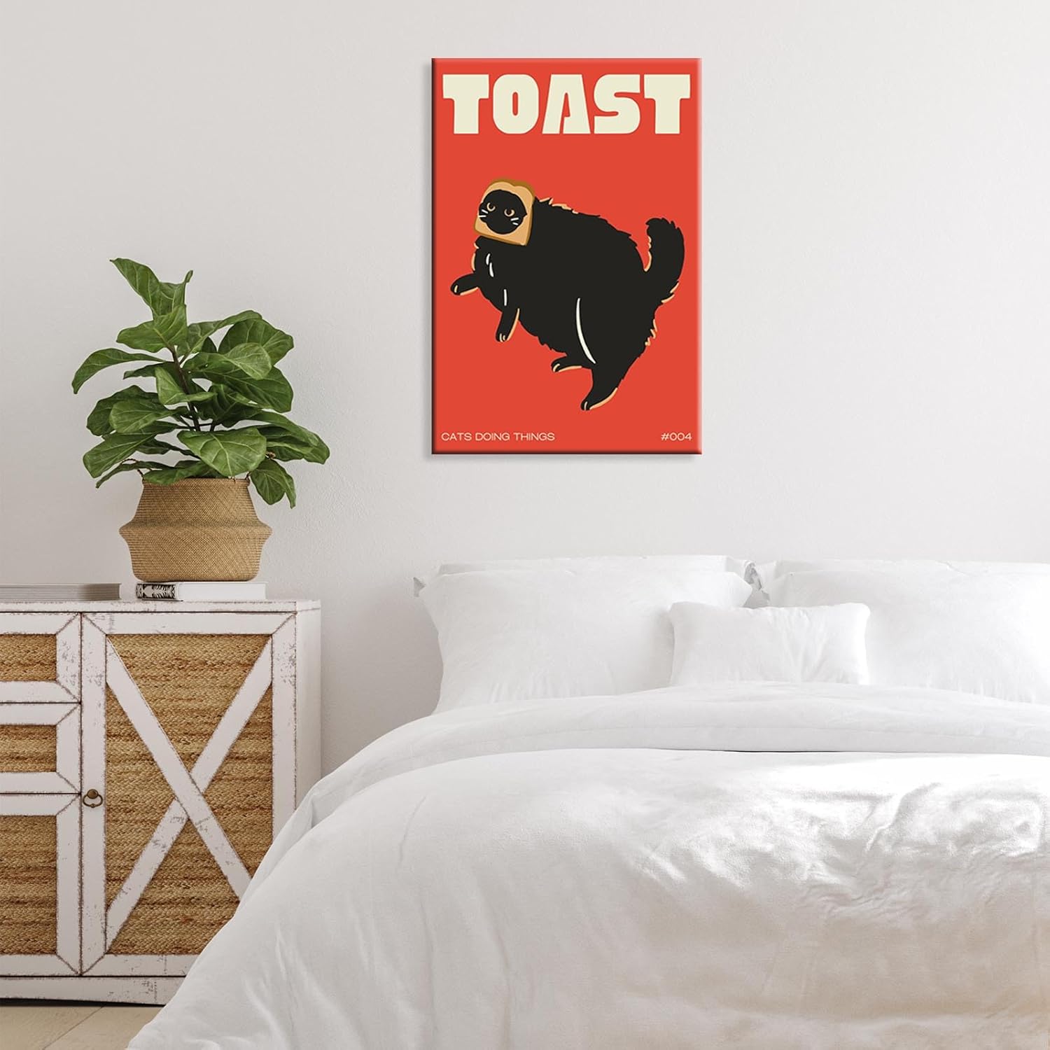 DVBOCS Funny Black Cat Canvas Wall Art Cat Doing Toast Poster Funky Pet Animal Print Decor For Home Kitchen Dining Room 16x24in Wrapped Canvas