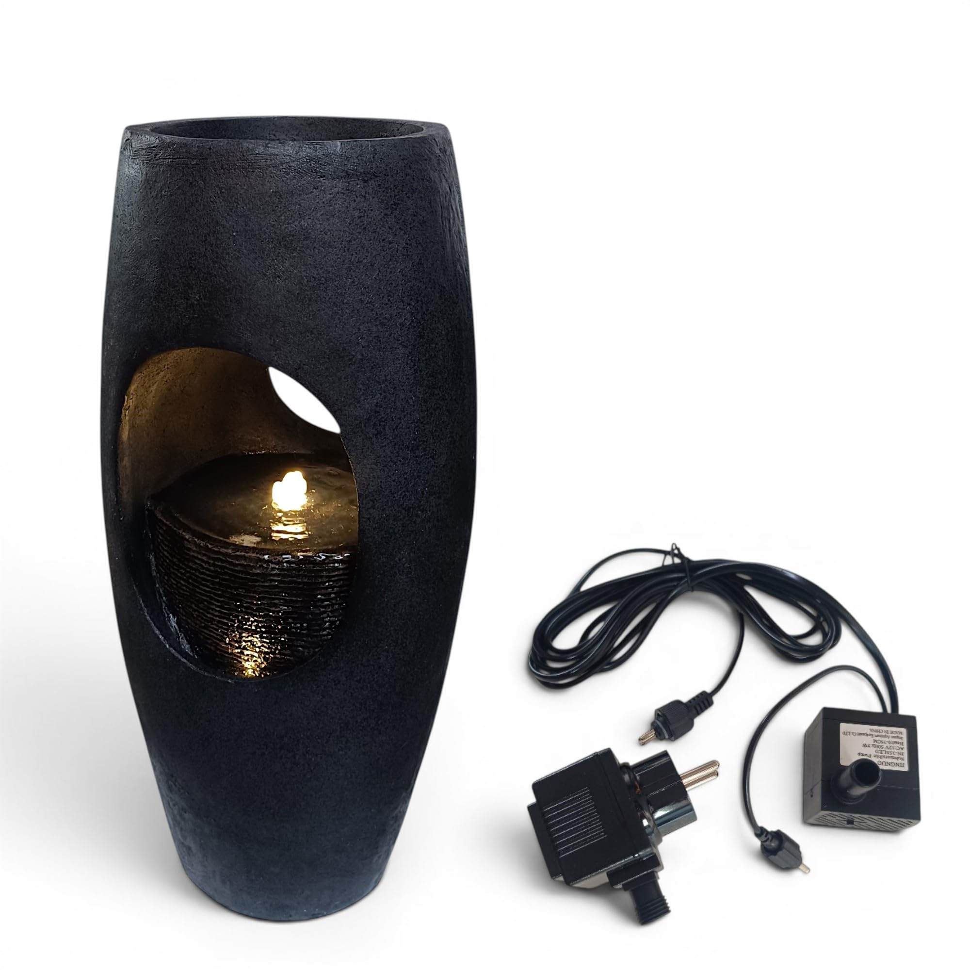 Großer Gartenbrunnen 91 cm bepflanzbar, Indoor & Outdoor Brunnen aus Polyresin, moderner Zimmerbrunnen mit LED-Beleuchtung, Pflanzkübel Springbrunnen für Terrasse Garten Balkon
