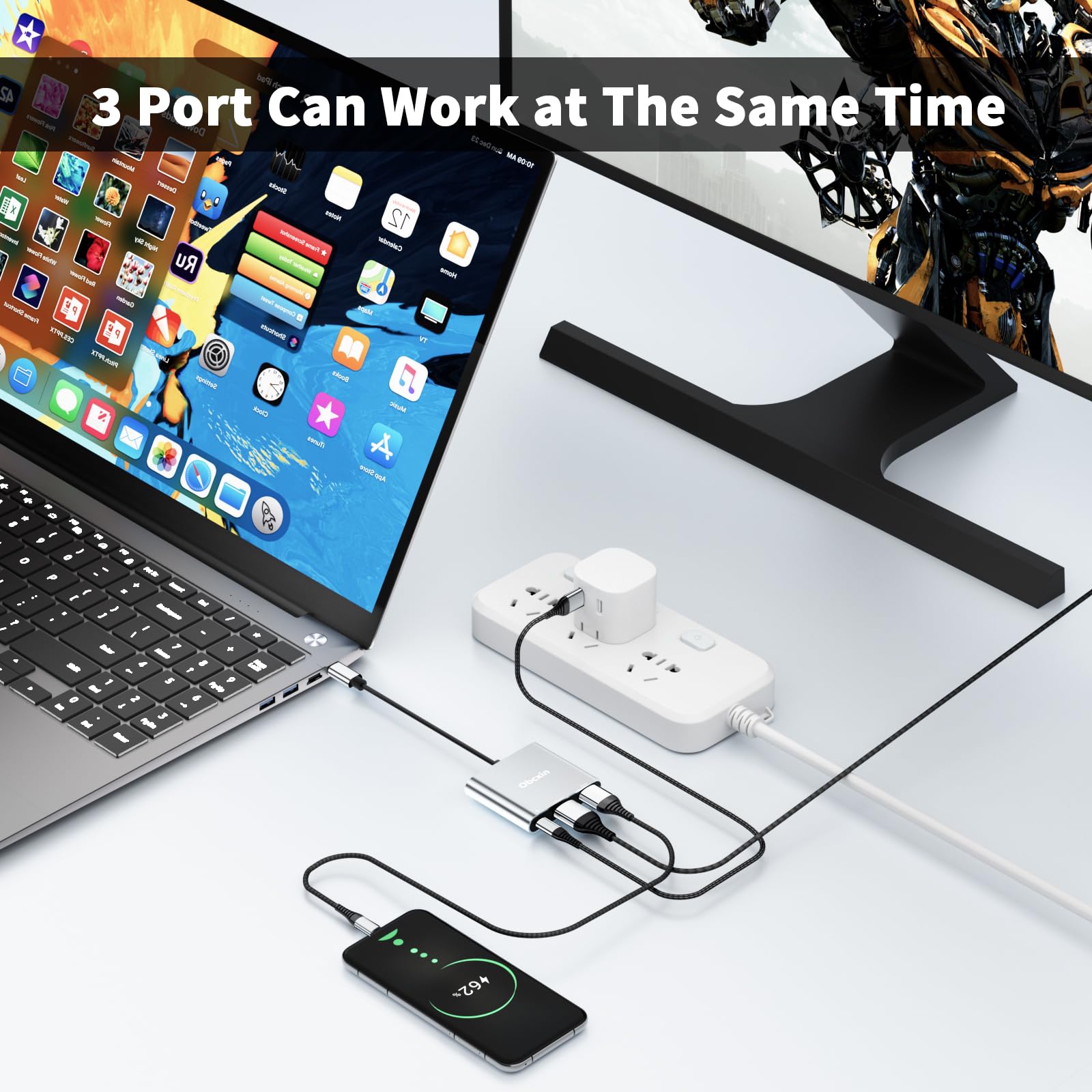 Adaptador USB C a HDMI 4K@60Hz, USB 3.0, 100W PD Carga Rápida, Hub Tipo C para MacBook Pro/Air, iPad Pro, Samsung