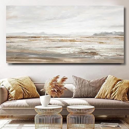 TRAIN2 ART Abstract Wall Art Canvas Wall Art for Living Room Brown and Grey Ocean Wall Decor Large Artwork for Bedroom Home Office 20"x40"