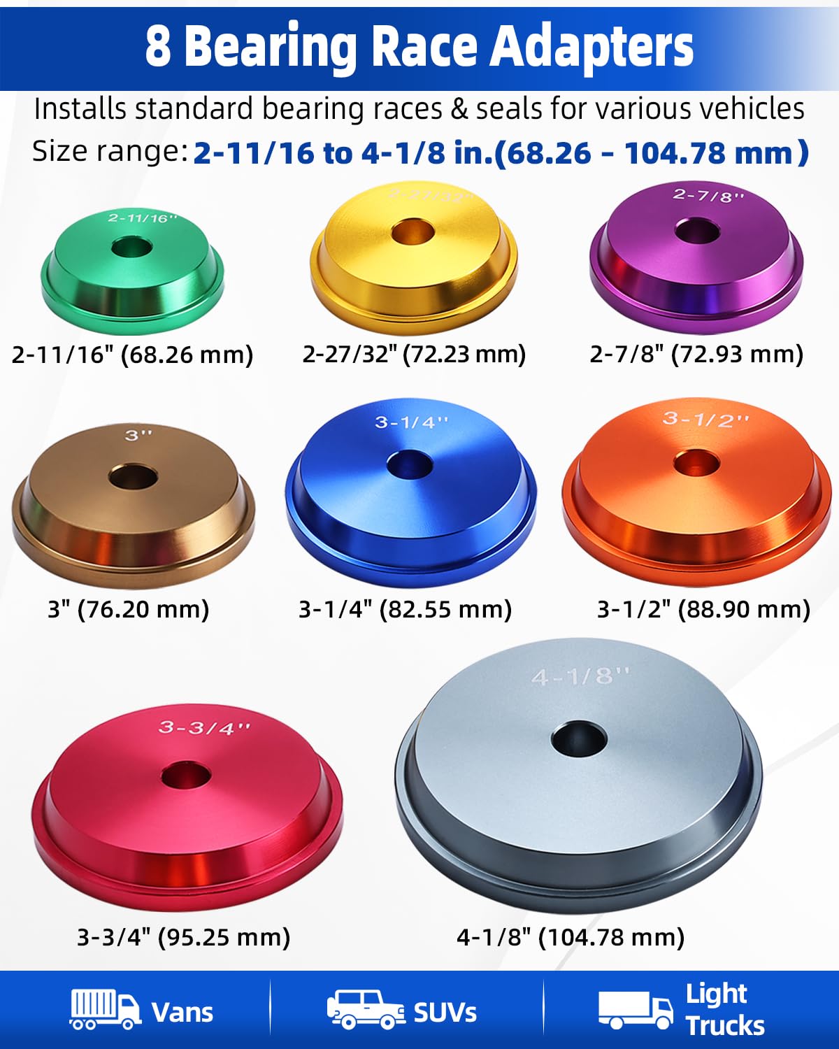 FreeTec 15 piezas de herramientas de montaje de rodamientos y juntas | Pinion Bearing Race Driver Set 68-105 mm (2-11/16-4-1/8 in.) | con mango moleteado y neumático para SUV, furgoneta y camión