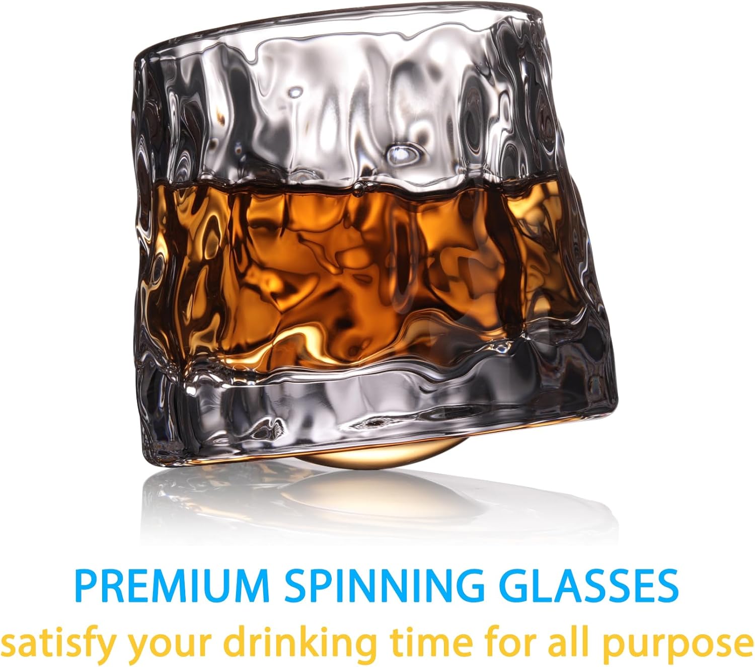 Whiskey Spinning Glasses Set of 4, Solid Rotating Glassware, 5 oz