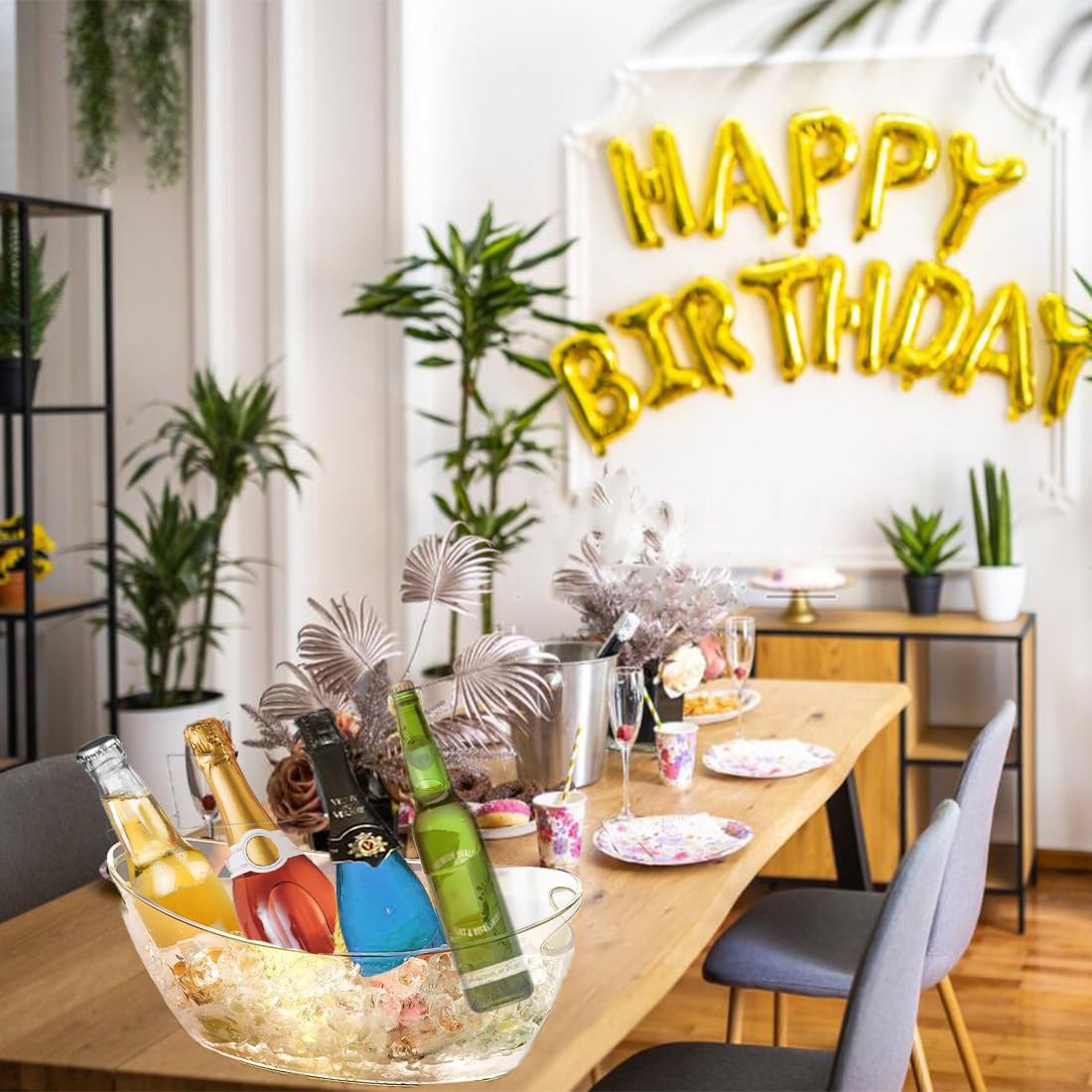 Eiskübel, Acryl-Eiskübel für Partys, 5,5 l, extra groß, transparent, Champagner-Bierwanne, Mimose, Bar, Zubehör, Wein-Getränke-Eimer mit Korkenzieher und Schaufel für Wein, Cocktailbar, transparent, 2