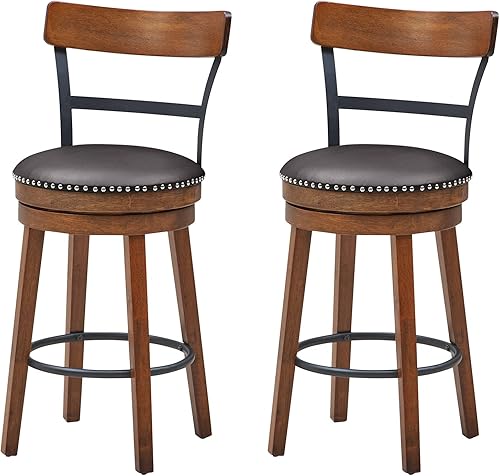 Giantex Juego de 2 taburetes de bar de madera de goma giratorios de 25.5 pulgadas de altura de mostrador con cojines de asiento acolchados suaves,