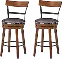 Giantex 25 Inch Swivel Bar Stools, Set Of 2 – Brown Rattan Backrest, Leathaire Upholstery, Footrest