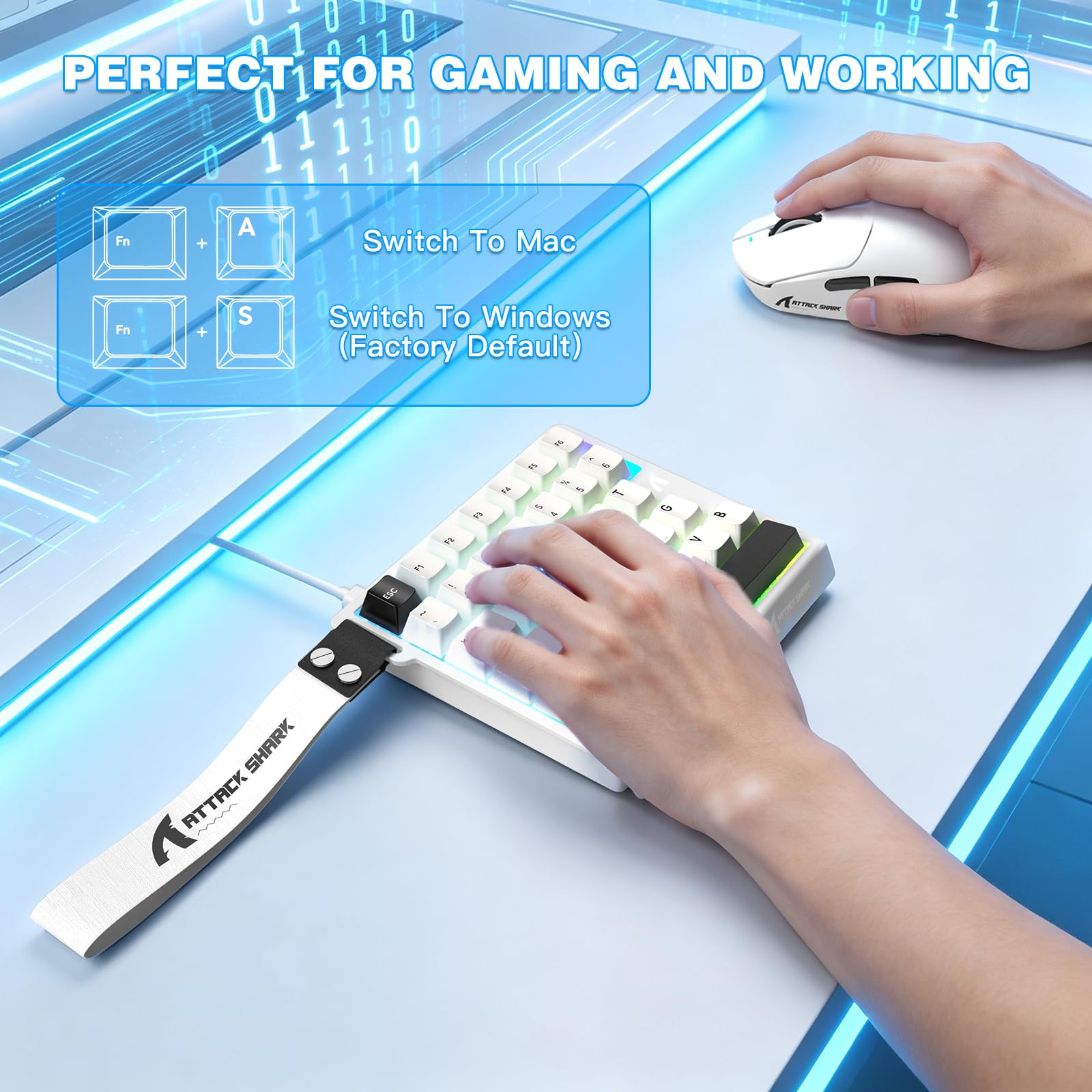 ATTACK SHARK M36HE Tastiera Gaming Monomanuale Interruttori Magnetici, Velocità Polling 8000Hz, RT 0,01mm, Suono HiFi, Frequenza Scansione 128K, Latenza 0,125ms (B-Bianco)