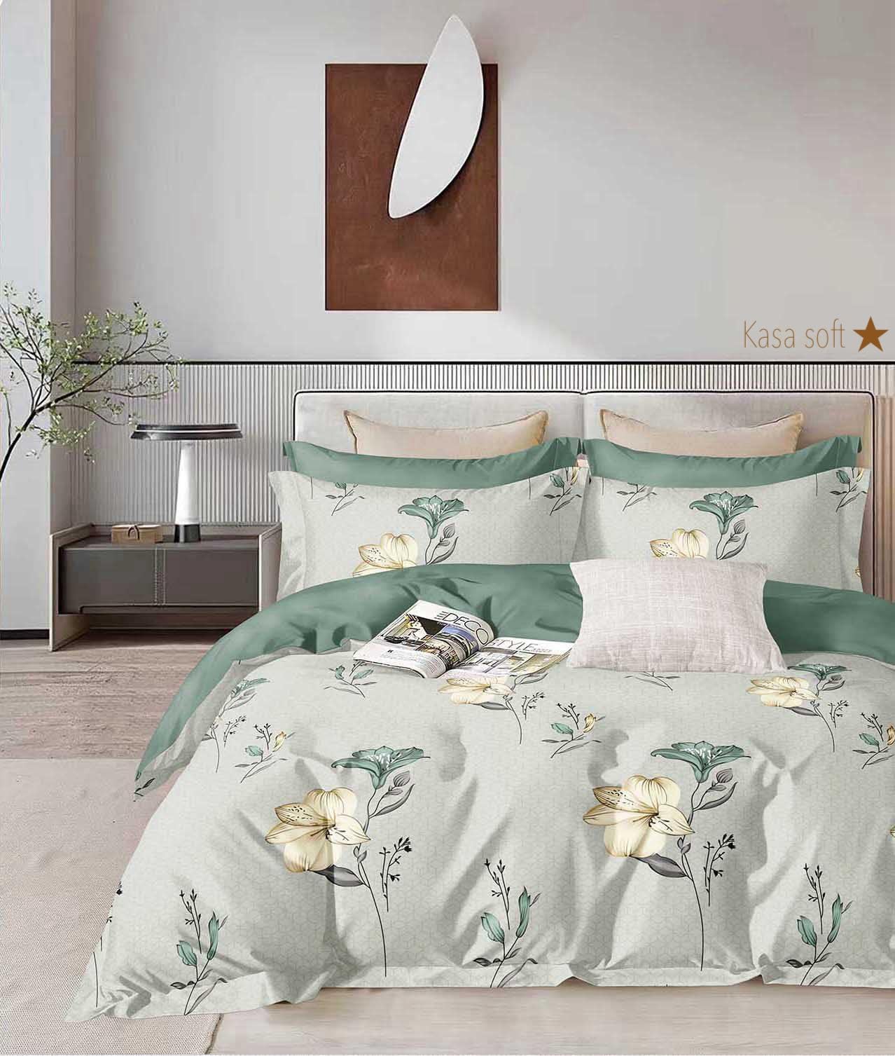 The Loom Tree Luxury Cotton Blend King Size Bed Sheet Sage Green 150GSM | Floral Print, Reverse Side Stitching, Includes Pillow Covers, Soft & Breathable, Botanical Design-image-29