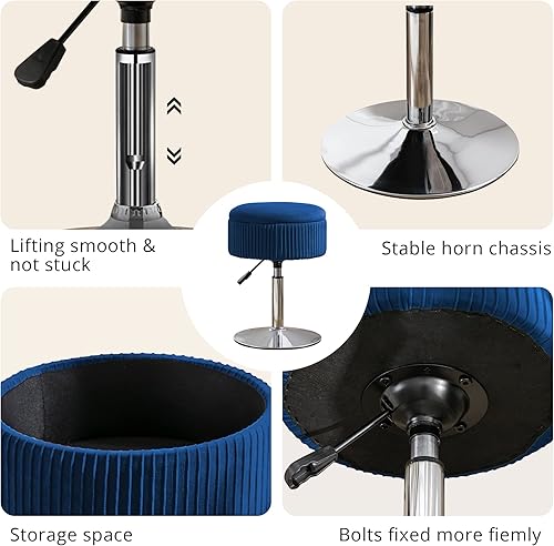 Miniatura 20 de LUE BONA Taburete giratorio de 360° para sala de maquillaje, taburete de altura ajustable para tocador con almacenamiento, pequeño cuero sintético