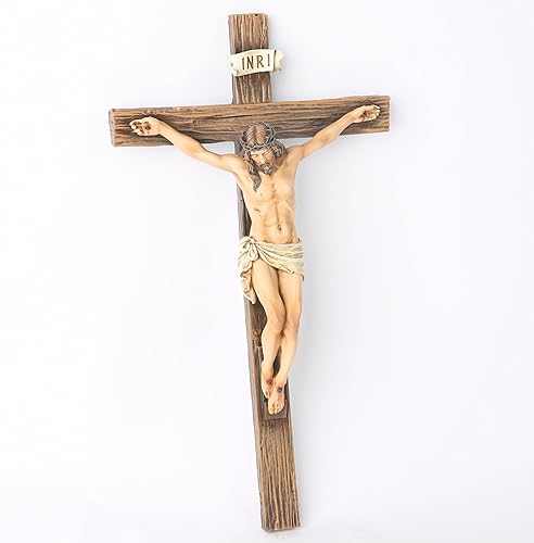 Miniatura 4 de Crucifijo católico BC de pared, decoración inspiracional de Jesucristo, regalo devoto, 10 pulgadas de alto, escultura renacentista hecha a mano por