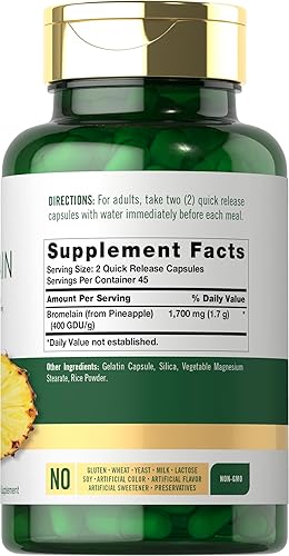 Miniatura 2 de Carlyle Bromelina 1700 mg  90 cápsulas  Suplemento de enzima de piña  Sin OMG y sin gluten