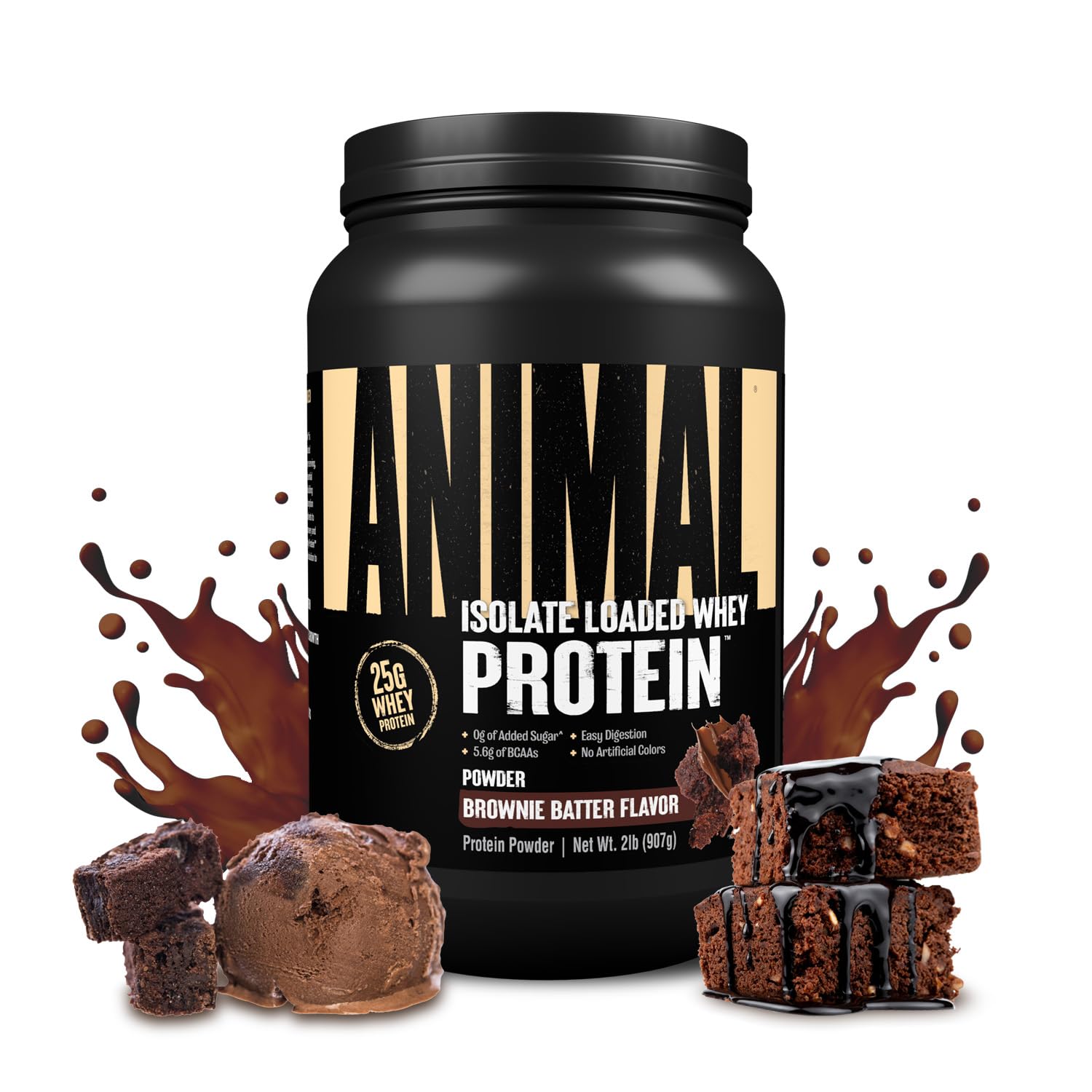 Animal Whey Isolate Protein Powder - Loaded for Pre & Post Workout Muscle Builder and Recovery with Digestive Enzymes for Men & Women - 25g Protein, Great Taste, Low Sugar - Brownie Batter 2 lbs