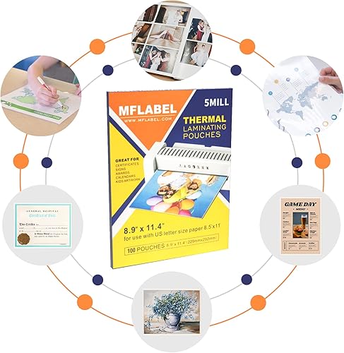 Miniatura 3 de MFLABEL Bolsas de laminación térmica, 8.9 x 11.4 pulgadas, láminas laminadoras de papel de plástico transparente para fotos, archivos, dibujos para