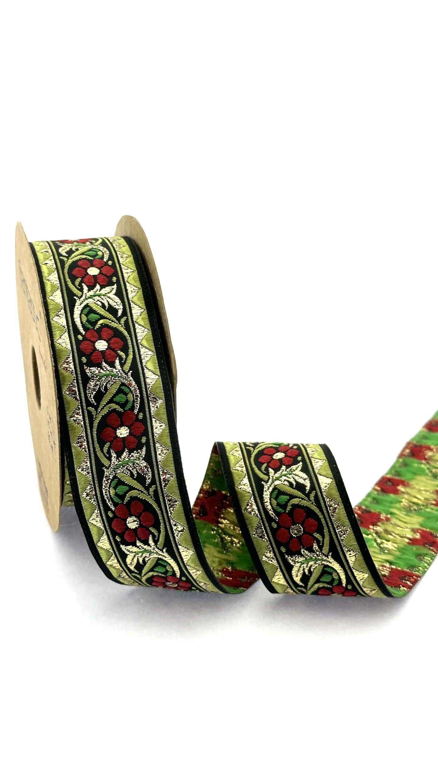 Jacquard Ribbon Green 11 Yards Bavarian Woven for Bag and Hat Decoration, 1.37 Inch Traditional Trim for Sewing Crafts, Garment Trim