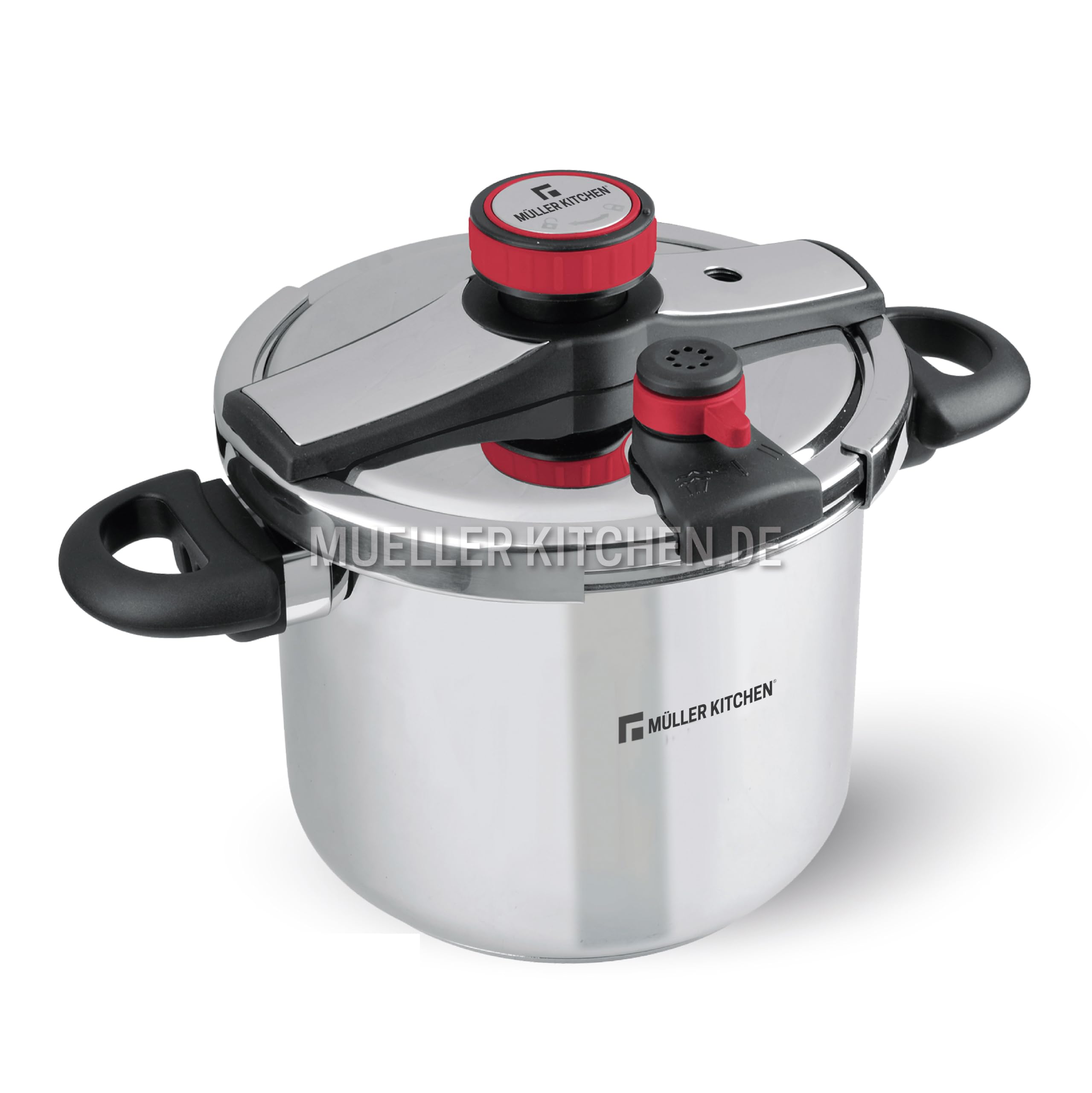 Muller Kitchen Olla a Presión rápida (INOX, Base de inducción, Dos configuraciones de presión, válvula de liberación rápida de presión, fácil apertura) (6L)
