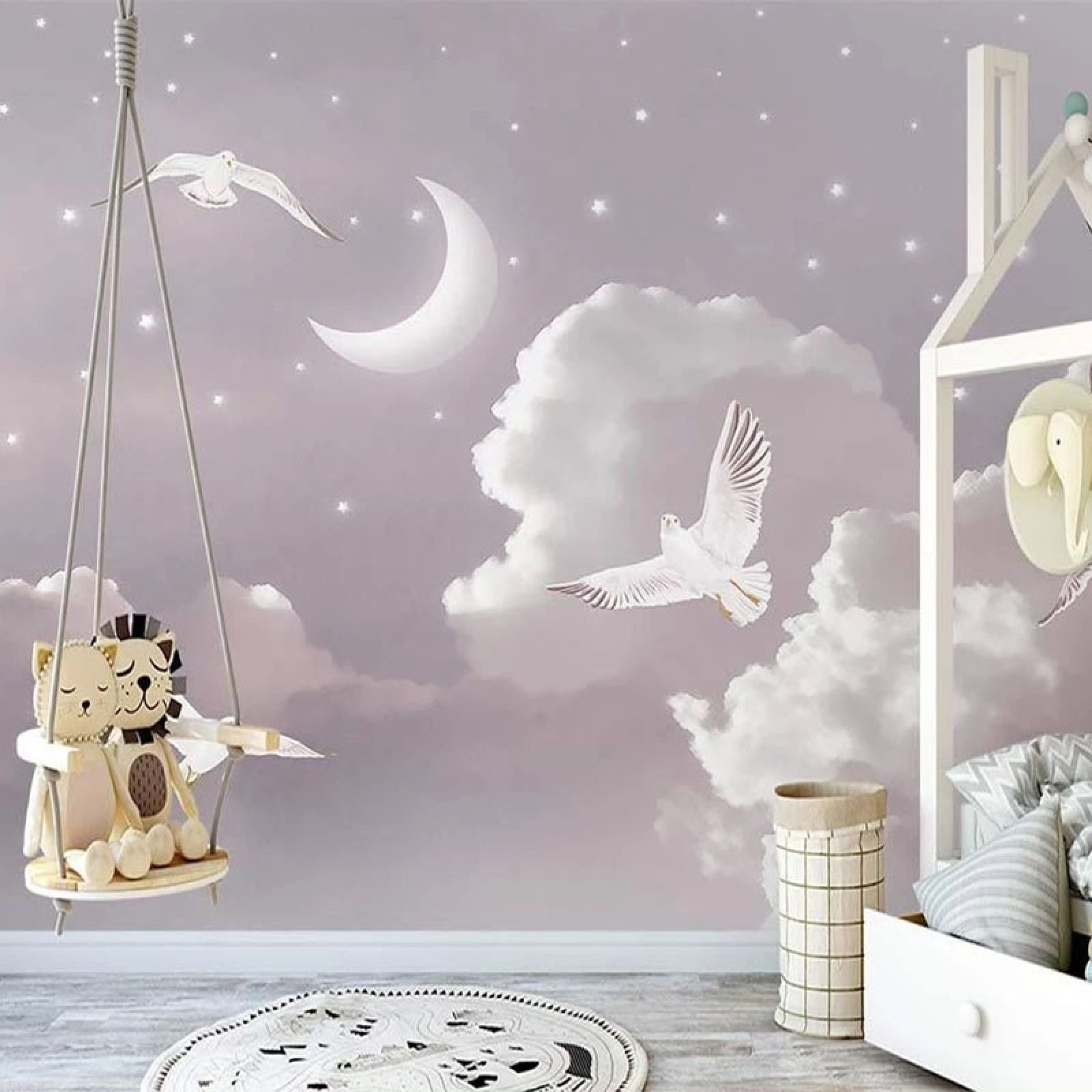 Luna, Cielo, Nuvole, 240 x 150 cm, Adesivi murali, Adesivi murali per cameretta dei Bambini, Adesivi murali Rimovibili, Adesivi murali in Vinile, Decorazioni per la casa Fai da Te, Soggiorno