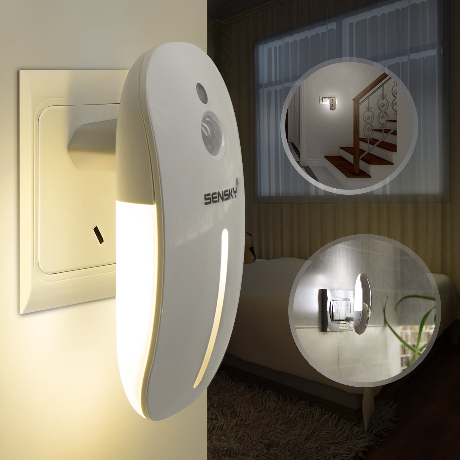 Sensky Motion Sensor Night Light Plug in led Light Movements Detective Backlight Design - Detection 2.5M Natural White for Bathroom Hallway Corridor Stairs