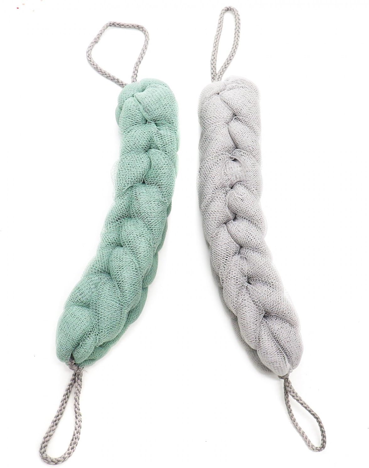 2 Pcs Exfoliating Bath Sponge Shower Pouf Loofah Back Scrubber Mesh Strap Skin Washer with Rope Handles