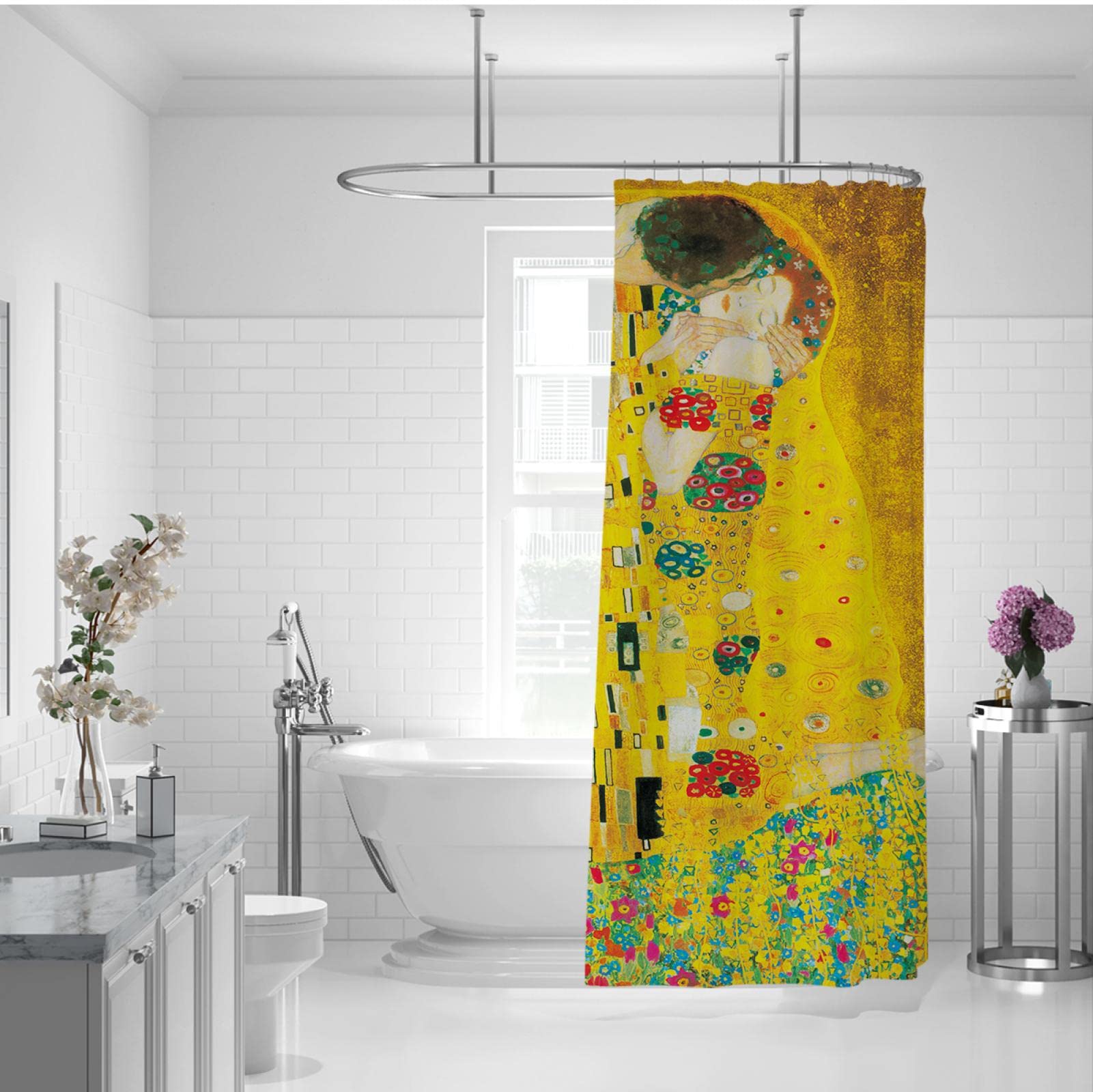 Klimt Zestawy łazienkowe z zasłoną prysznicową, romantyczne zasłony prysznicowe w stylu vintage, do łazienki, zmywalna, łatwa instalacja, 180 x 240 cm