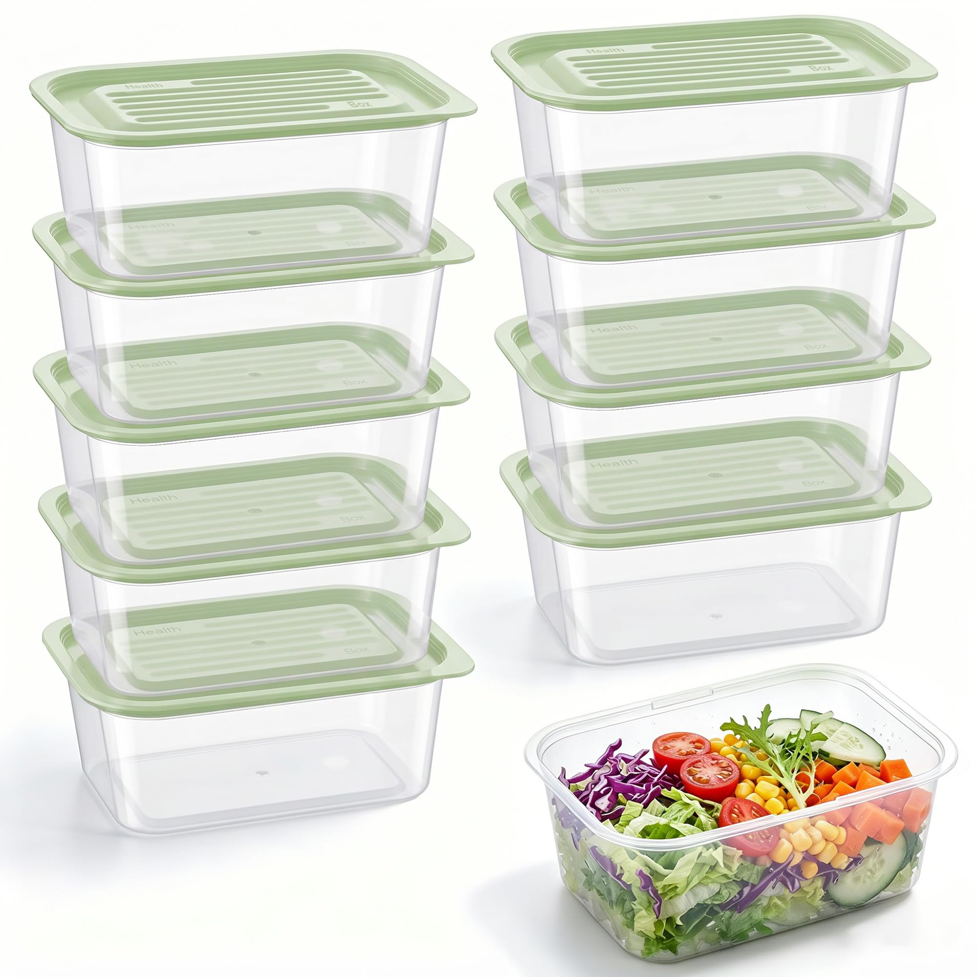 MICHIHOMIE 10PCS Rectangle Plastic Food Storage Containers with Lids, 600ml Meal Prep Boxes - BPA-Free, Reusable Storage Containers Set for School, Work and Travel - Stackable, Freezer Safe (Green)