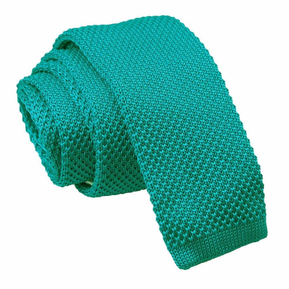 DQT Mens Knitted Tie – Skinny 5cm Plain Necktie for Wedding, Business & Casual - Teal
