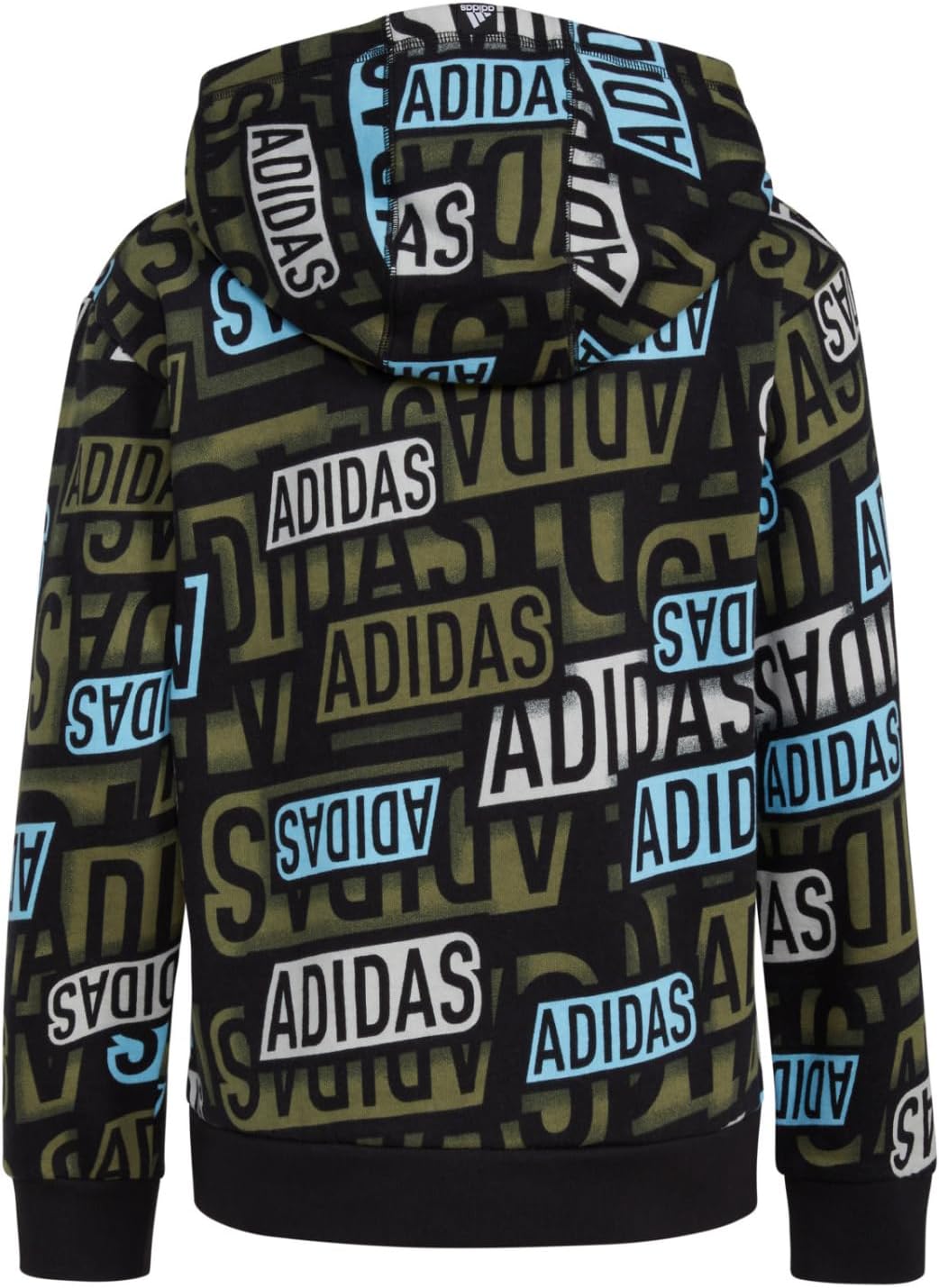 adidas boys Active Sport Athletic Pullover Hooded Sweatshirt, Black with Aqua Brand, Large