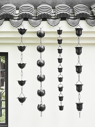 Miniatura 5 de EliteBloom Aluminum Rain Chains for Gutter, Rain Water Catching System Decoration, 2.4M 2.6M 3M Rain Chimes Rain Catcher Chain, Easy
