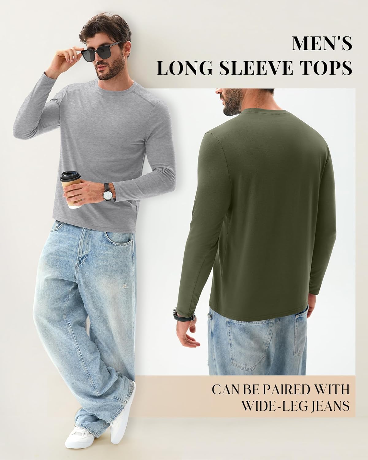 Ficerd 3 Pack Men's Big and Tall Shirts, Long Sleeve Basic T Shirts Athletic Loose Fit Tops Crew Neck Stretch Pullover Tee - Image 4