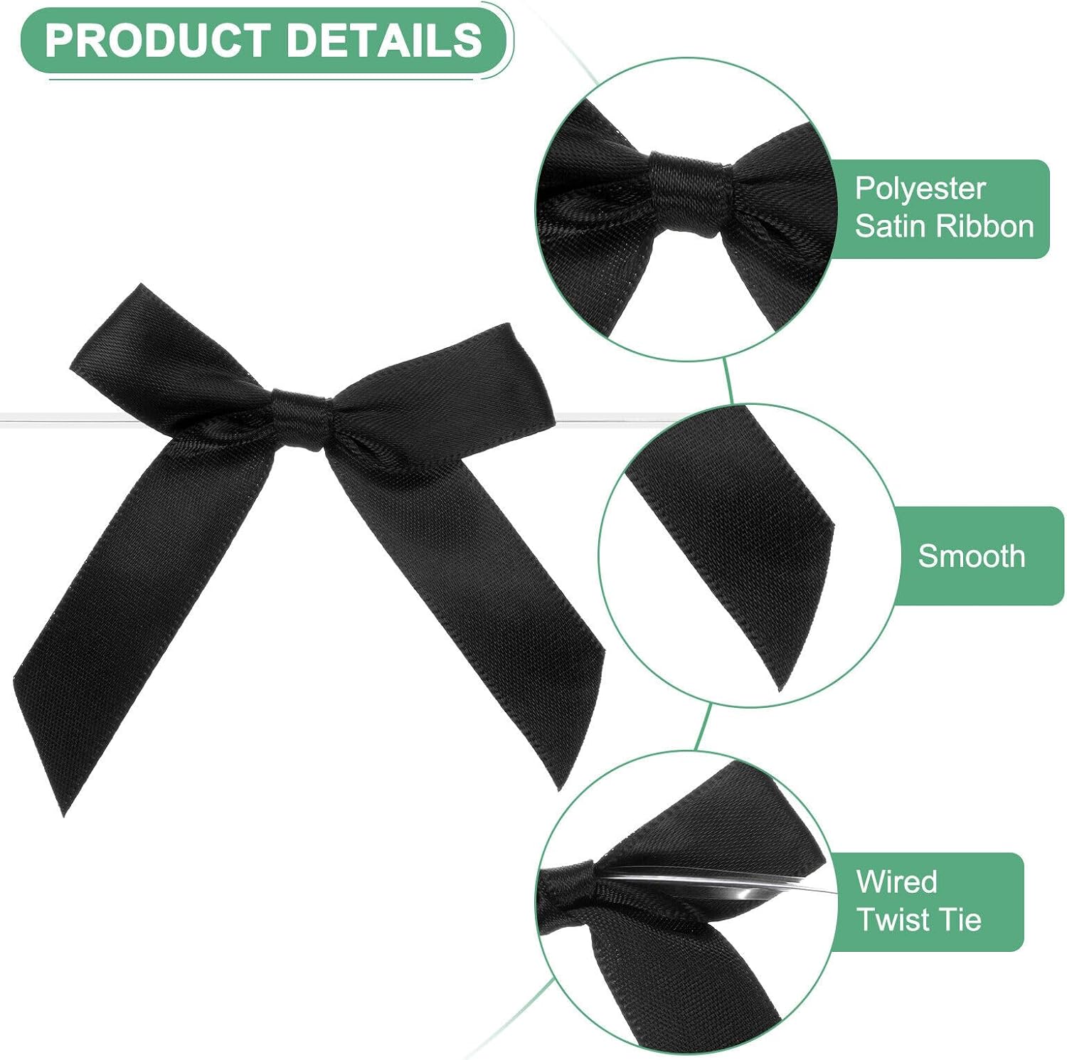 Home and Garden Parts 50-Pack Satin Ribbon Twist Tie Bows 2.4x2.8" Bow Twist for Craft Black #CN/251024/08781