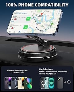 NotiXas Magnetic-Car-Phone-Holder for Magsafe, 360 Adjustable Car Phone-Holder-Mount with Suction-Cup, Phone Holders for Your Car for iPhone, Android, Smartphones and Gift