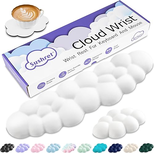 Miniatura 11 de Cloud Reposamuñecas para Teclado, Juego de Almohadilla para Muñeca de Teclado Cloud con Espuma Viscoelástica de Cuero PU, Lindo Reposabrazos para 01