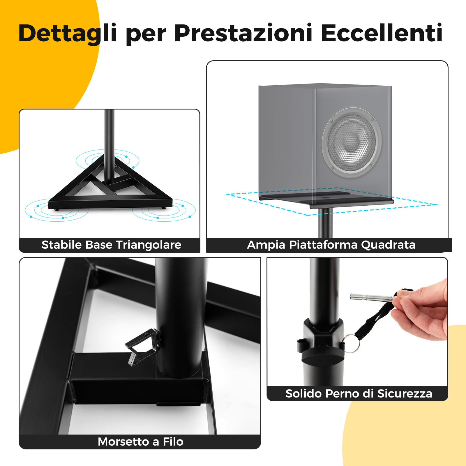 COSTWAY Supporti Regolabili in Metallo per Altoparlante da Terra, 2 Supporti per Casse con Base Triangolare Stabile, Adesivi Antiscivolo, Altezza Regolabile da 97-157 cm